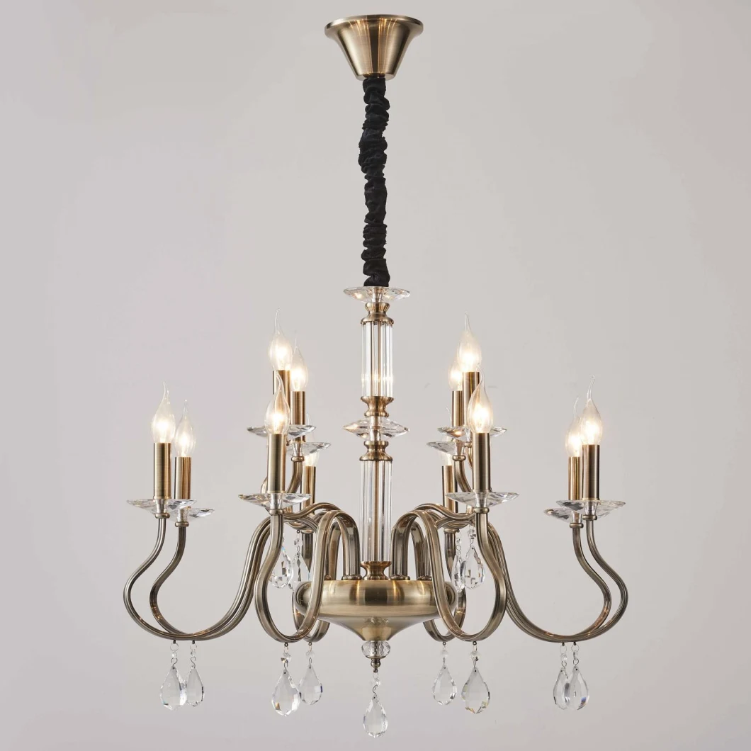 Traditioanl Large Luxury Double Layer Home Lighting Furniture Decorate Indoor Living Room Custom Colour Crystal Bronze Candle Chandelier Factory Supply