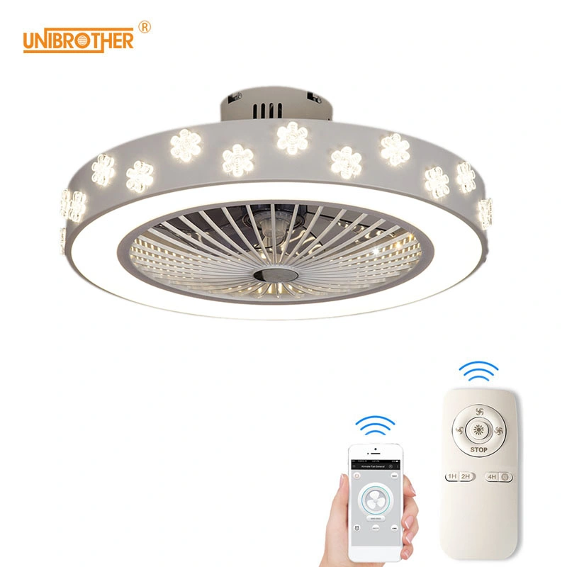 220V 55cm Smart Ceiling Fan Light with APP and Controller Control Fashion Round Smart Ceiling Fan Light (WH-VLL-13)